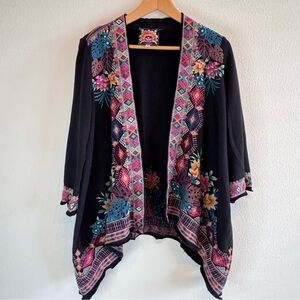 Johnny Was Quinn Draped Cardigan Embroidered Black Size Small